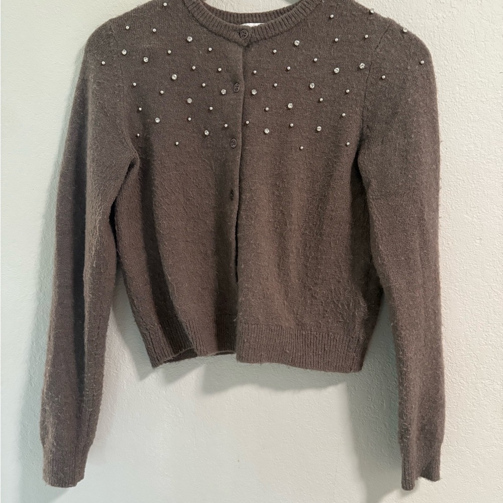 H&M Taupe Beaded Embellished Button Cardigan - Size XS
